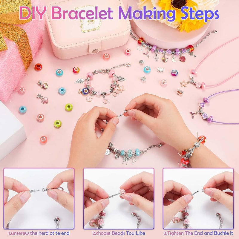 Billbotk Charm Bracelet Making Kit with Jewelry Box Charm Beads for Jewelry Making DIY Bracelet Craft Kit for Birthday Gifts Valentine Christmas - Image 4